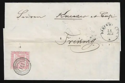 "171" nebst K2 "Badenweiler" auf zwei Pracht-/Kabinettbriefen 3 Kr. rosa, einer Chargé