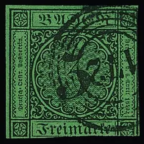 "172" (Weiterdingen) sehr klar auf 3 Kr. schw./grün (unten angeschnitten)