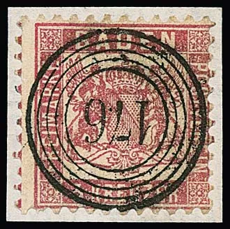 "176" (Bronnbach) crisp and centered on cabinet letter piece 3 Kr. pink, nice strike of the rare numeral cancel