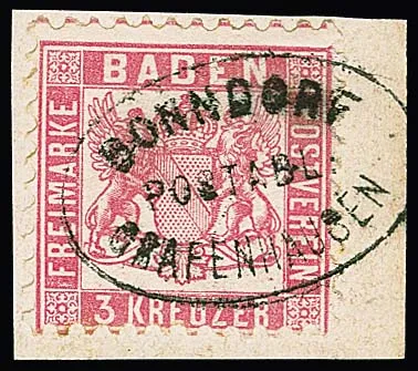 "Bonndorf-Birkendorf" v modré (min. tónované), a "Bonndorf-Grafenhausen" v černé, na dvou ústřižcích dopisu 3 Kr.