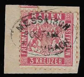 "Messkirch-Krumbach", s K2 "Stockach" a hodinovým kolem "13", na nádherném dopise 3 Kr. růžový, a kompletní na výstřižku dopisu 3 Kr.