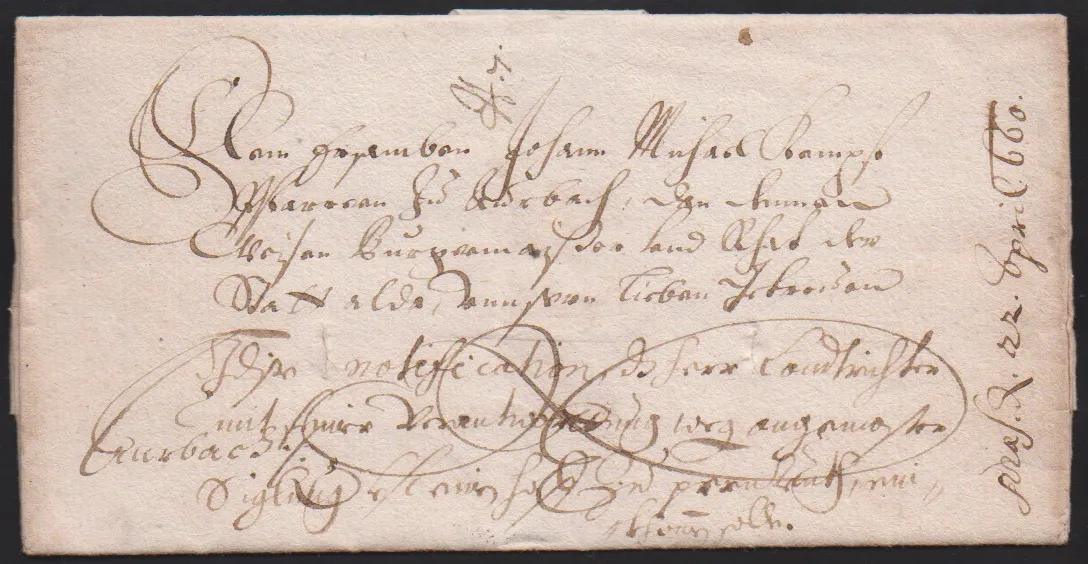 "Amberg", 1660, ornate old letter with content and letterhead "Ferdinand Maria von Bayern"