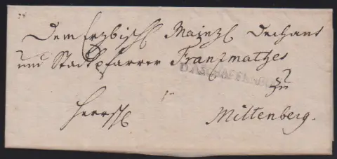 "Aschaffenburg", 1788, první L1 "D' ASCHAFFENBURG" jasně na dopise
