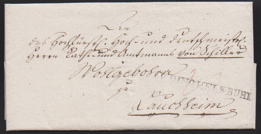 "Dinkelsbühl", 1797/1804, оба первых L1 "DE DINCKELSBUHL" и "V. DINCKELSBUHL" четко на двух письмах с содержанием