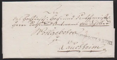 "Dinkelsbühl", 1797/1804, les deux premiers L1 "DE DINCKELSBUHL" et "V. DINCKELSBUHL" nets sur deux lettres avec contenu