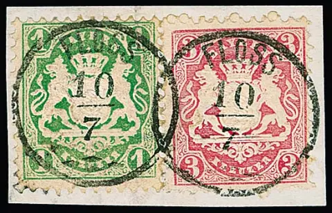 "Floss", idéal ornement K1 sur fragment de lettre décoratif avec 1 Kr. bleu-vert et 3 Kr. rose (celle-ci une dent courte)