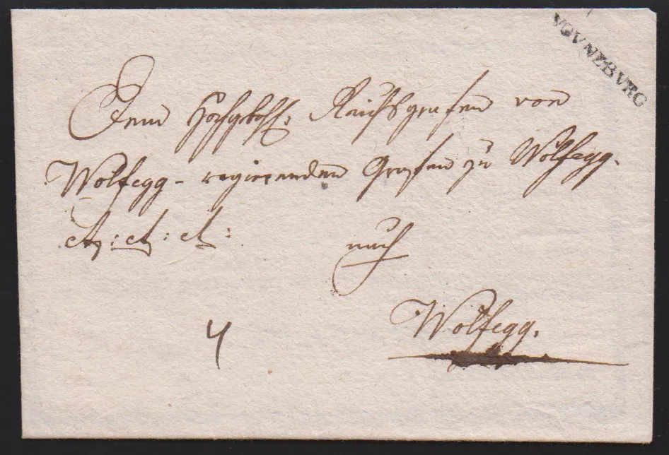 "Günzburg", 1783, premier L1 "DE GUNZBURG" en rouge sur lettre avec contenu, ainsi que L1 "V. GVNZBVRG" sur lettre 1795 avec encart de deuil imprimé, Feuser 1298-1, -3