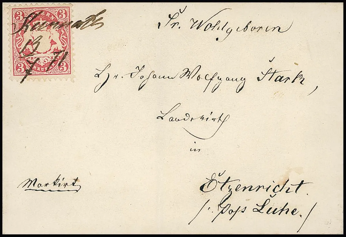 "Kemnath", rare oblitération manuscrite de fortune sur lettre de cabinet 3 Kr. rose, certificat Brettl
