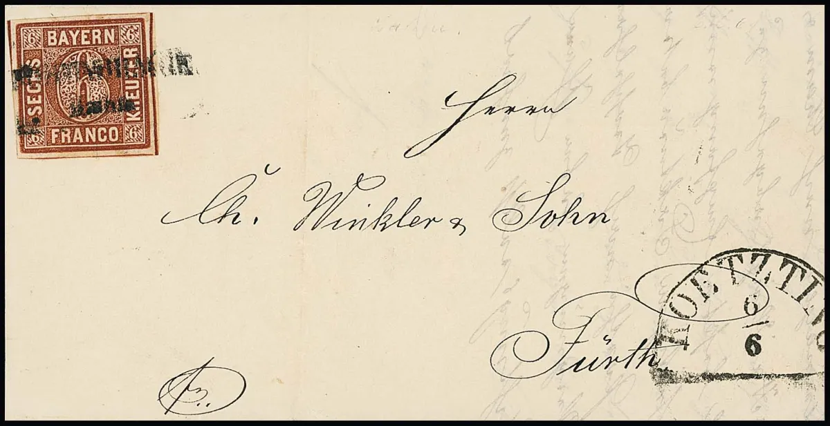 "Lahm", guter Postablage-L2 nebst HK "Koetzing" auf frischem Brief mit breitrandiger 6 Kr. braun 1861