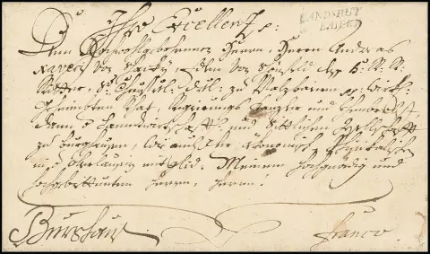 "Landshut", 1785, der erste L2 "LANDSHUT in BAIERN" klar auf Brief mit Inhalt, sowie der zweite L1 "Landshut in Baiern" in Schreibschrifttype auf Briefhülle,…