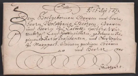 "Marktbreit", 1657/58/59, drei Schnörkel-Altbriefe je mit Inhalt nach Castell bzw. Stuttgart