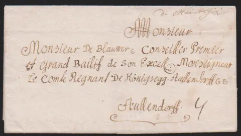 "Mindelheim", 1766, hs. Aufgabe "d. Mindlhm." auf datierbarer Briefhülle, sowie L1 "MINDELHEIM.R.3" auf Brief 1804