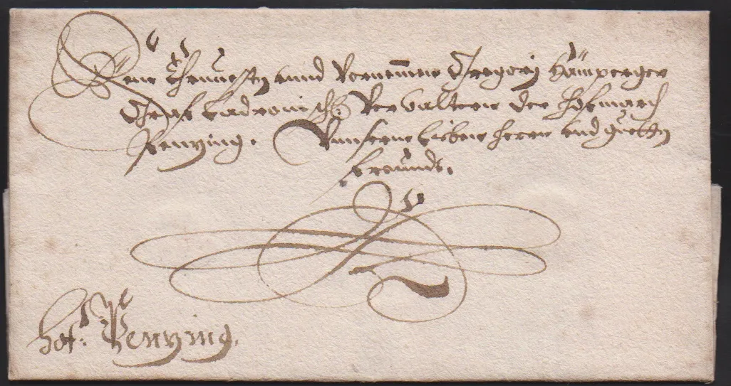 "München", 1689, dekorativer Schnörkel-Altbrief mit Inhalt nach Penzing