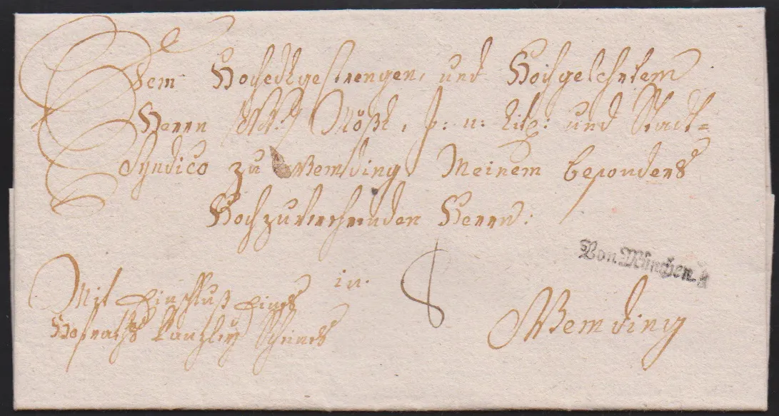 "München", 1790, L1 Fraktur "Von München" sur lettre de valeur "Mit Einschluss eines hofraths Canzley Scheines" pour Wemding