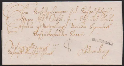 "München", 1790, Fraktur-L1 "Von München" auf Wertbrief "Mit Einschluss eines hofraths Canzley Scheines" nach Wemding