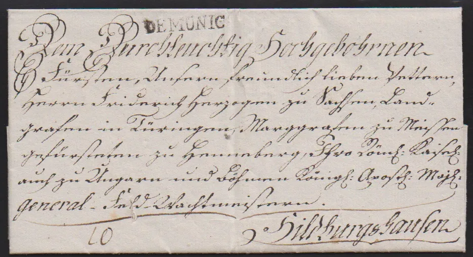 "München", 1795, L1 "DE MUNIC" auf Brief mit kpl. Inhalt und eigenhändiger Unterschrift von Karl Theodor, Herzog von Bayern, nach Hildburghausen, rs. großes…