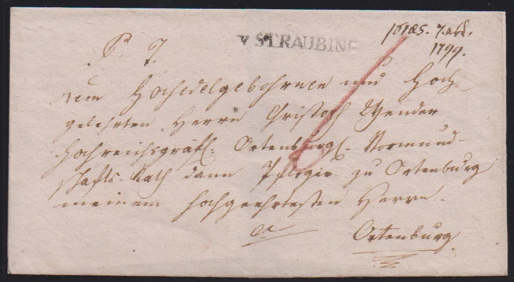 "Straubing", 1799, L1 "v. STRAUBING" sur lettre datable