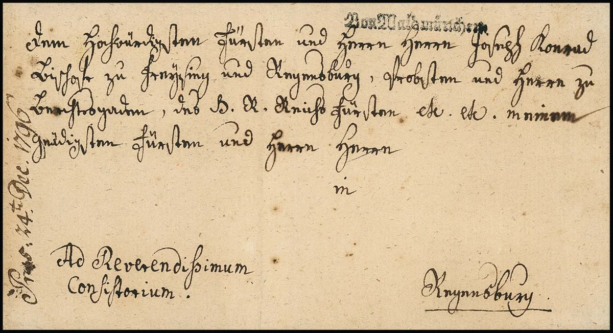 "Waldmünchen", 1796, rare first Fraktur L1 "Von Waldmünchen" on bishop's letter to Regensburg, Feuser 1000,-, plus letter (1770) with ms. marking "de Waldmunchen"