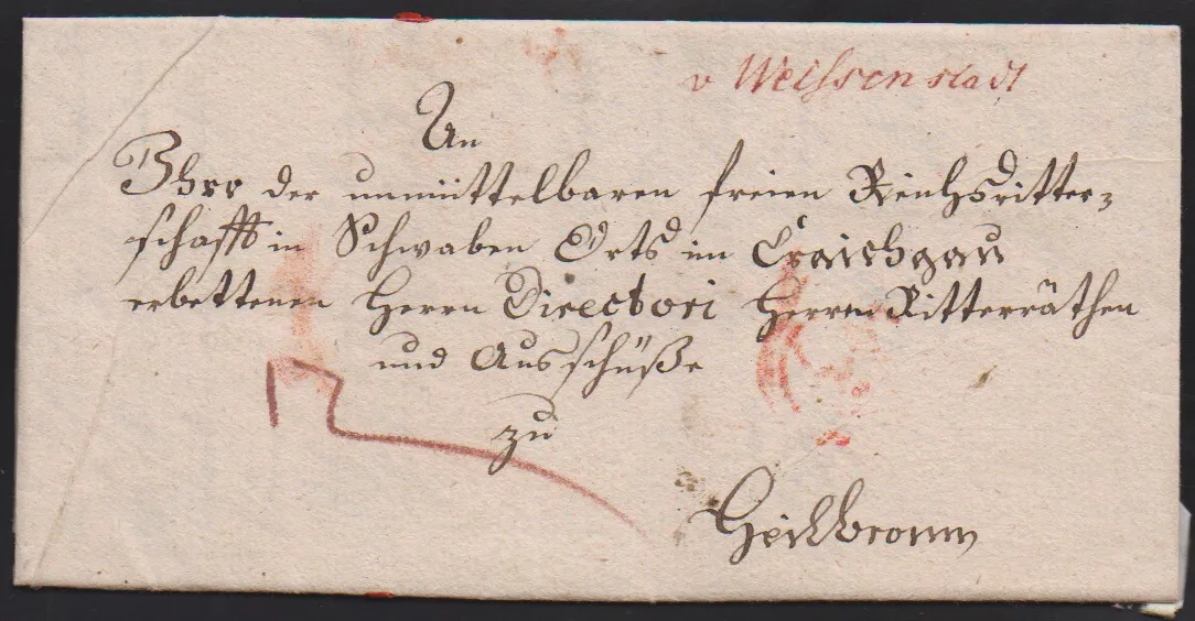 "Weissenstadt", 1792, handwritten red ink marking "v. Weissenstadt" on letter