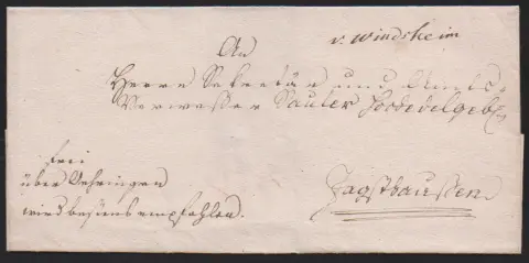 "Windsheim", (1790), lettre avec mention manuscrite "v. Windsheim", ainsi que le premier L1 "V. WINDSHEIM" sur lettre 1802