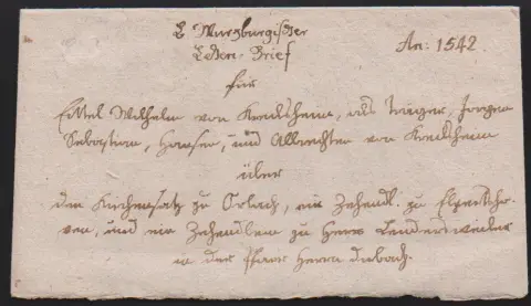 "Würzburg", 1542, "Lehensbrief" complet, enveloppe et document sur parchemin, du duc Conrad von Franken pour Eitel Wilhelm von Kreilsheim