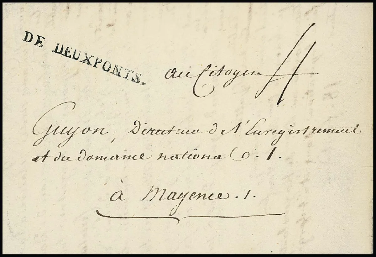 "Zweibrücken", 1796, bon type du L1 "DE DEUXPONTS" très clair sur lettre pour Mayence, ainsi que premier type plus petit sur lettre (1790) pour Ratzeburg avec L1 de transit...