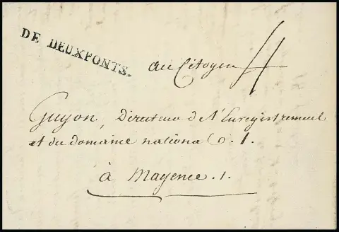 "Zweibrücken", 1796, bon type du L1 "DE DEUXPONTS" très clair sur lettre pour Mayence, ainsi que premier type plus petit sur lettre (1790) pour Ratzeburg avec L1 de transit...