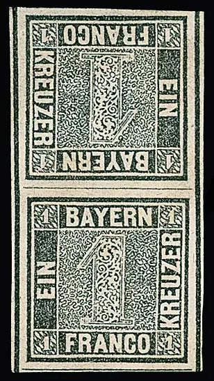 1 Kr. noir, paire tête-bêche verticale comme fausse Sperati de type C, sign. Sperati et photo-exp. Stegmüller