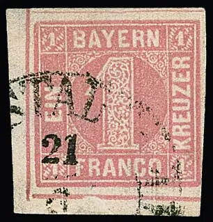 1 Kr. rose, petit coin de feuille inférieur gauche de cabinet sur papier côtelé rare, photo exp. Sem