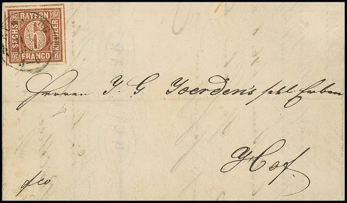 6 Kr. brown, Type I, wide-margined small upper left superb sheet corner on letter (center fold) with K2 "Nürnberg". Mi. 800,-