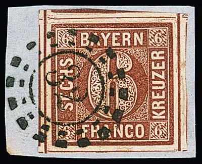 6 Kr. braun mit allen vier Schnittlinien und dreiseitig Nebenmarken (!) auf Luxusbriefstück mit oMR "32"
