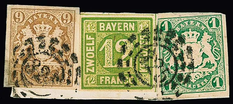 12 Kr. gelbgrün in farbgleicher Mischfrankatur mit Wappen 1 Kr. grün und 9 Kr. ockerbraun auf Kabinettbriefstück mit oMR "325", sign. Brettl, Pfenninger