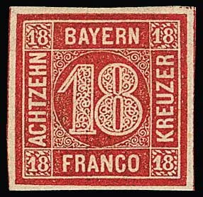 18 Kr. zinnoberrot, breitrandiges ungebrauchtes Kabinettstück mit Teilen der Originalgummierung. Ungebraucht eine seltene Marke, sign. Brettl mit Attest. Mi.…