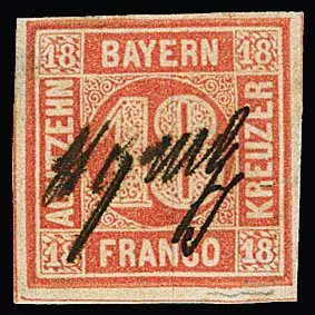 18 Kr. orange-rouge avec dévalorisation judiciaire manuscrite, en supplément un 18 Kr. rouge cinabre oblitéré avec défauts