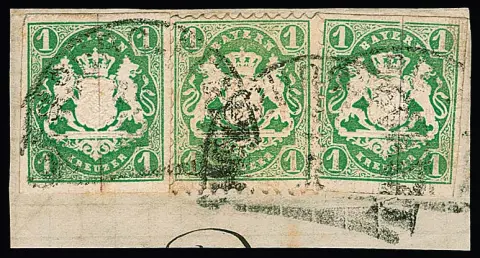 1 Kr. vert jaune par deux en affranchissement mixte de valeur égale avec 1 Kr. vert bleuâtre dentelé sur superbe fragment de lettre avec HK de Homburg, signé Brettl