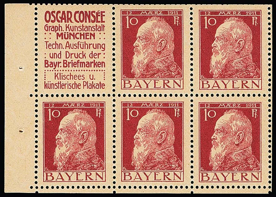 10 Pfg. Luitpold, booklet sheet 1.1 with se-tenant R47b/78III flawless mint never hinged, left with sheet margin.