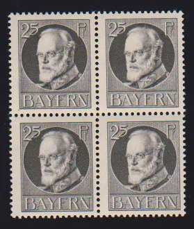 25 Pfg. Ludwig impression de paix en bloc de quatre neuf avec charnière, expertise photo Helbig. Mi. 360,-