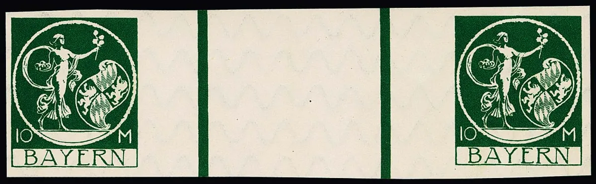 3 and 10 Mk. Bayern-Abschied cut each in mint never hinged intermediate bridge pair from uncut printing sheet