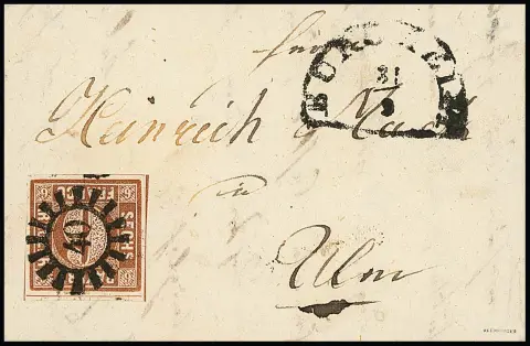 "40", gMR als seltene und klar erkennbare Vorausentwertung, nebst HK "Burgheim", auf Kabinettbriefchen 6 Kr. braun, sign. Pfenninger, Brettl, von diesem…