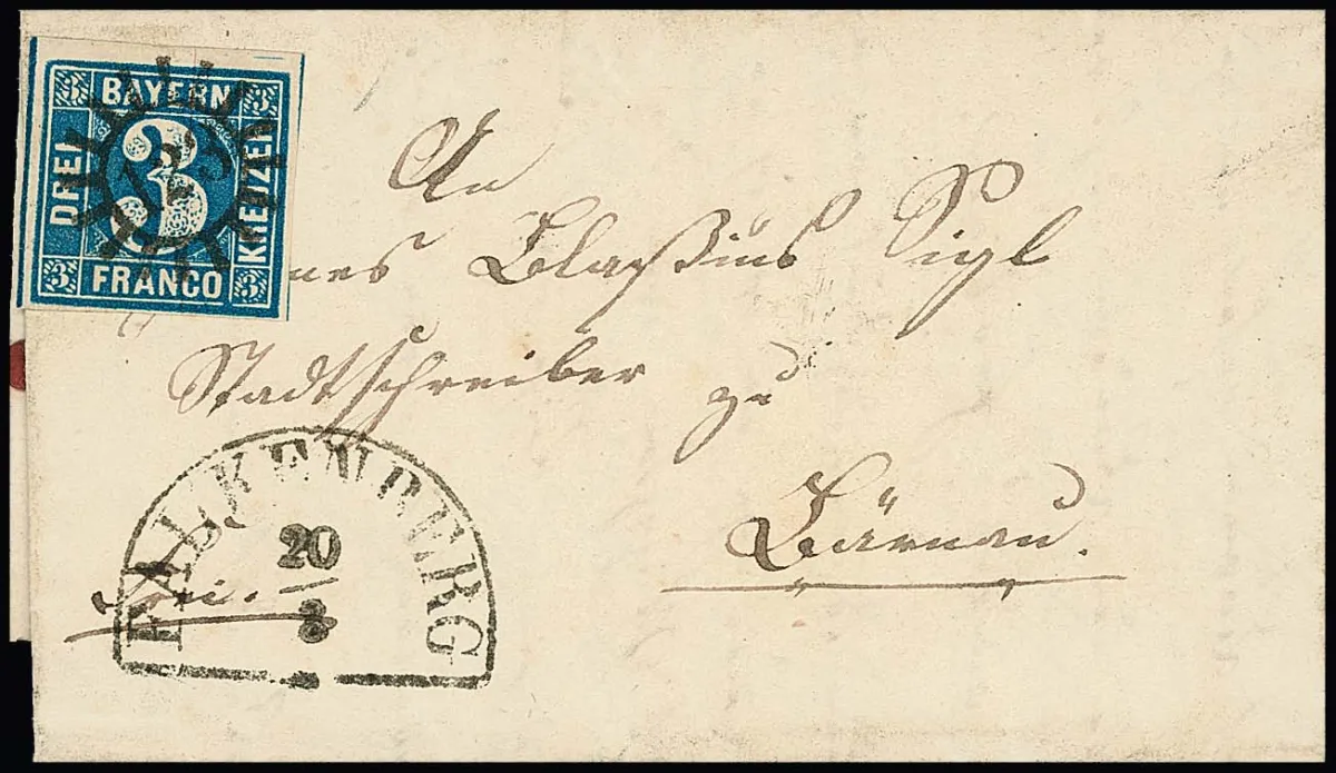 "123", gMR nebst HK "Falkenberg" klar auf Brief mit vollrandiger, farbfrischer 3 Kr. blau 1857 nach Bärnau, sign. Brettl