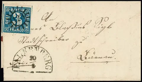 "123", gMR nebst HK "Falkenberg" klar auf Brief mit vollrandiger, farbfrischer 3 Kr. blau 1857 nach Bärnau, sign. Brettl