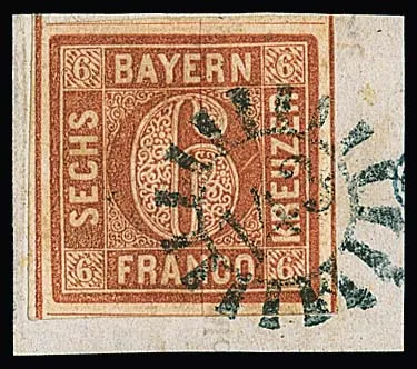 "143", gMR d'Immenstadt en couleur mixte bleu noirâtre sur pièce de lettre de cabinet 6 Kr. brun, signé Brettl