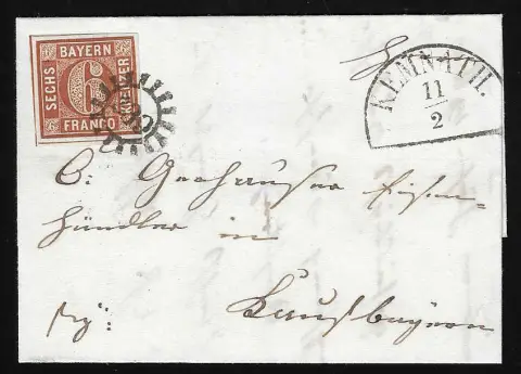 "154" und "239", gMR nebst je HK "Kemnath" auf zwei Briefen mit vollrandigen 3 Kr. blau bzw. 6 Kr. braun, 1855/58