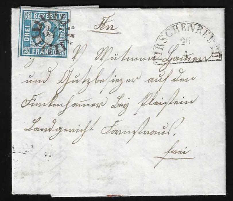 "347", chaque gMR avec HK "Tirschenreuth" sur deux lettres de choix 3 Kr. bleu et 6 Kr. brun, 1854/55