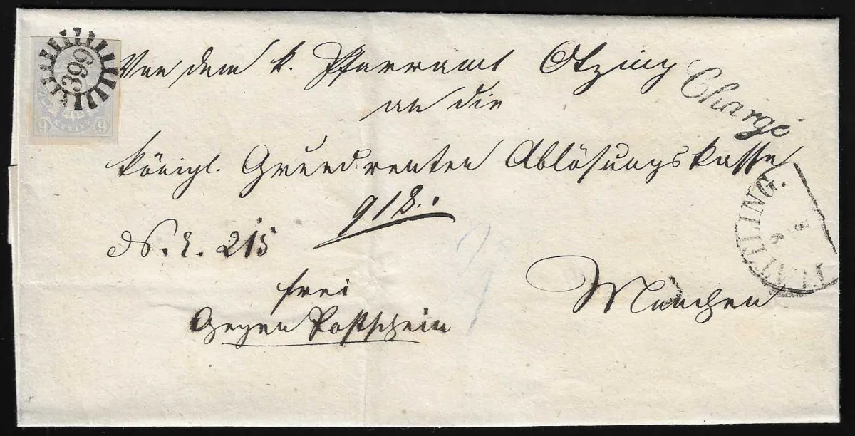 "399", gMR with HK "Plattling" on gem registered letter with coat of arms 6 Kr. light blue, signed Brettl