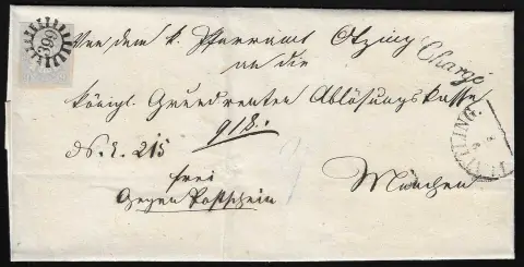 "399", gMR nebst HK "Plattling" auf Kabinett-Chargébrief mit Wappen 6 Kr. hellblau, sign. Brettl