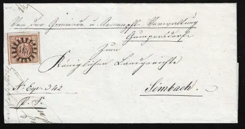 "490", gMR de Thann b. Egg, sans autre cachet annexe, sur lettre de cabinet 6 Kr. brun (un rabat manque, sans importance) du bord, expertise Sem, Feuser 180,-