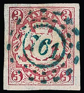 "761" (Schopfloch), oMR, sehr schöner blauer Abschlag auf breitrandiger 3 Kr. rosa (kl. Fehler), Fotoexp. Stegmüller. Feuser + 1000,-
