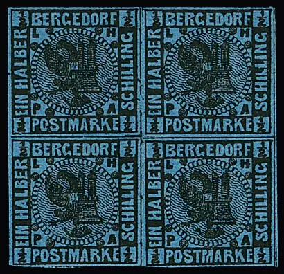 1/2 Sch. noir/bleu clair en bloc de quatre neuf sans charnière, Mi. 450,-