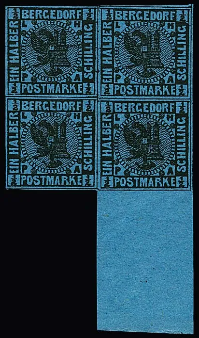 1/2 Sch. noir/bleu clair en bloc de quatre avec bord inférieur neuf sans charnière, un timbre avec case vide. Mi. des timbres isolés déjà 980,- +, copie d'attestation Jakubek pour unité divisée